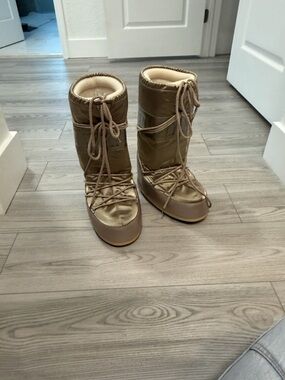 Moon Boot Metallic Taupe Snow Boots with Lace-Up Front